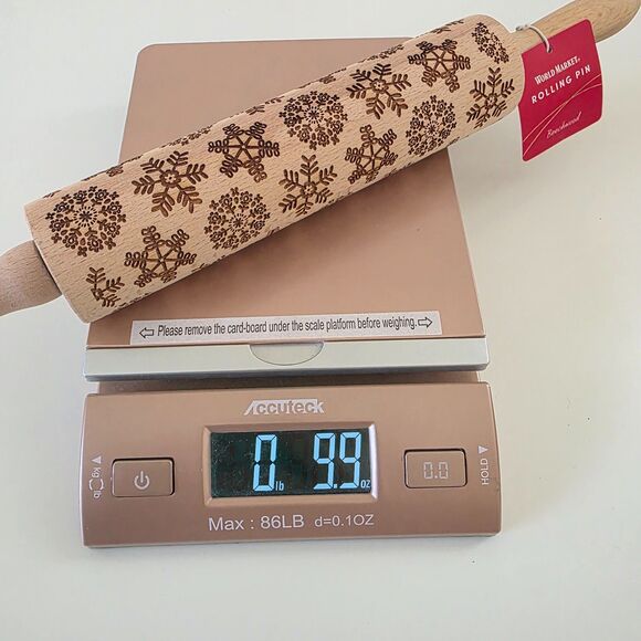 World Market Embossed Rolling Pin Snowflake Pattern Wooden Cookie Dough Roller - Picture 9 of 9